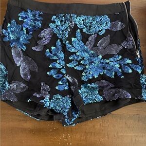 Blue Sequin Floral Women's Shorts